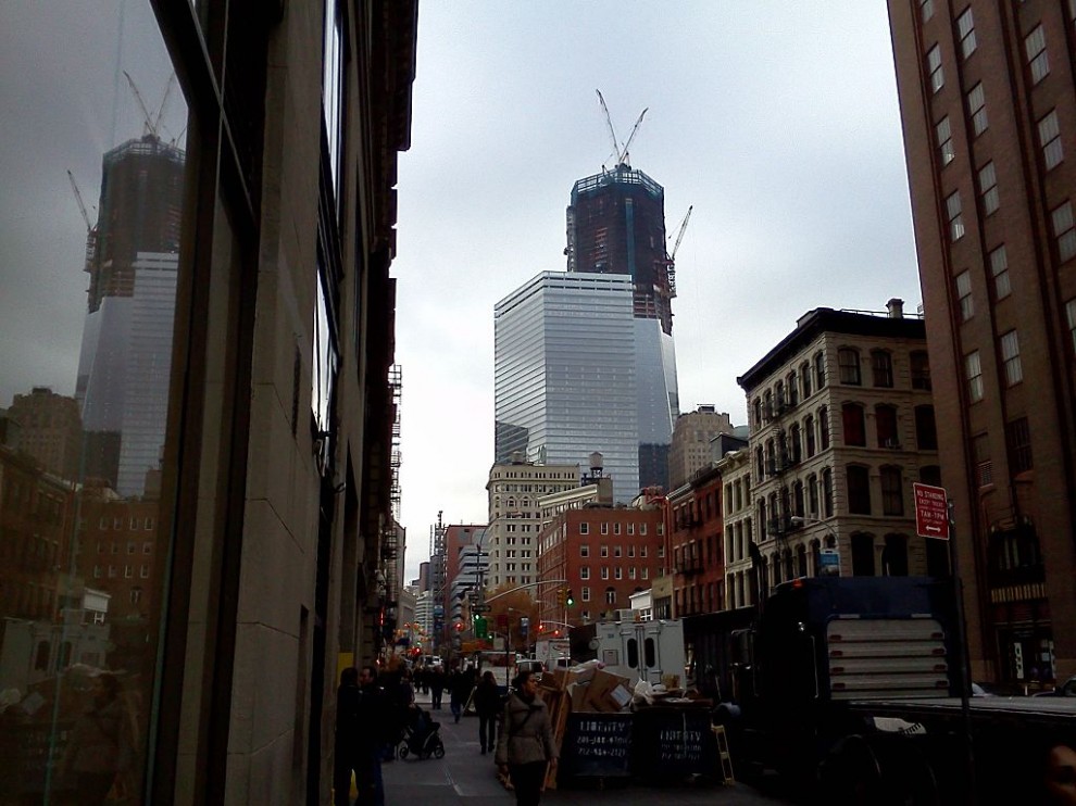 Construction of the new One World Trade Center continues. November 15th 2011.