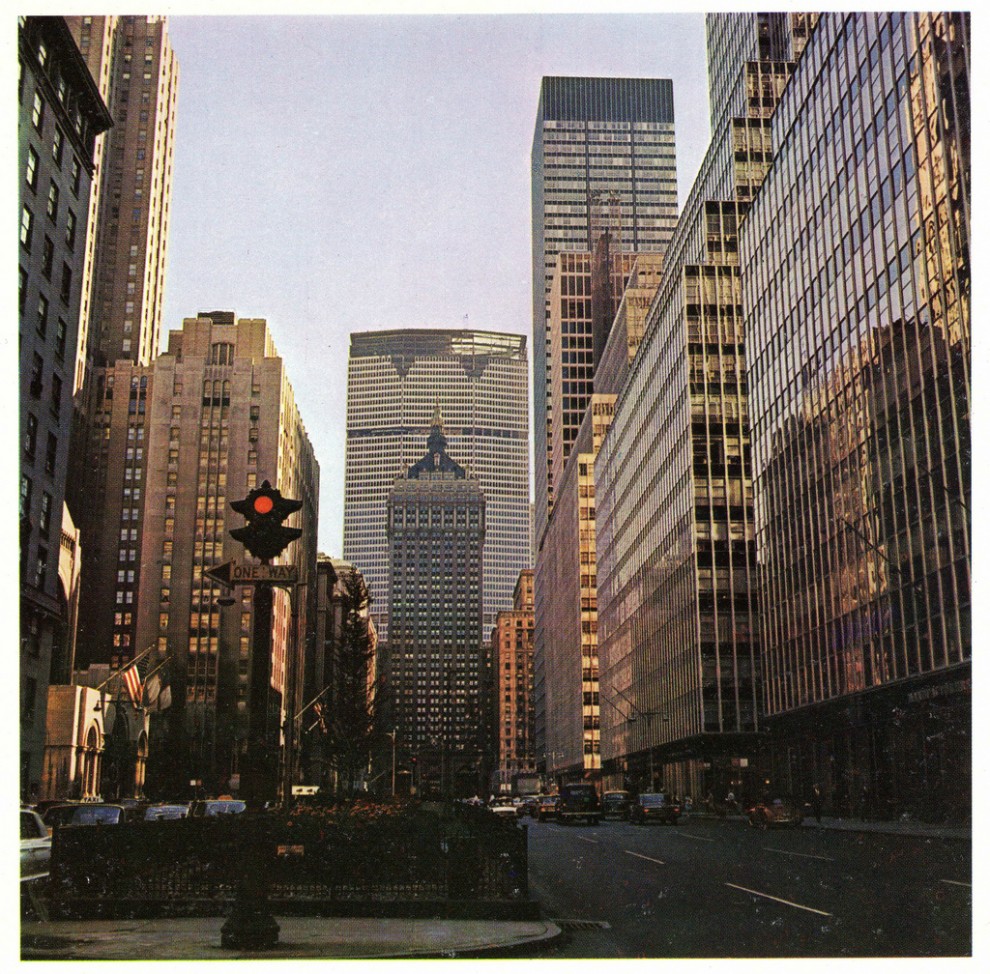 View from 52nd Street looking south with the 59-story Pan Am Building near completion. October 1962.