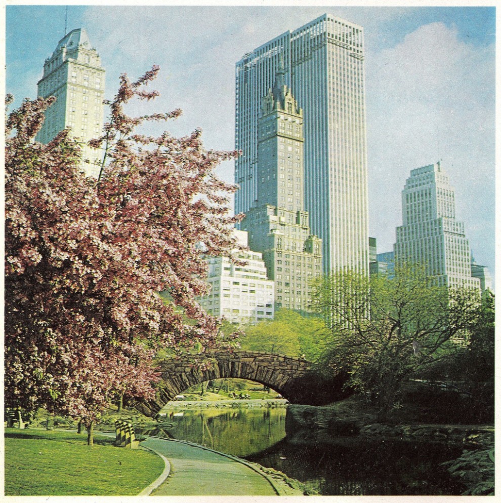 The General Motors building, nearing completion in April 1968 is viewed from Central Park.