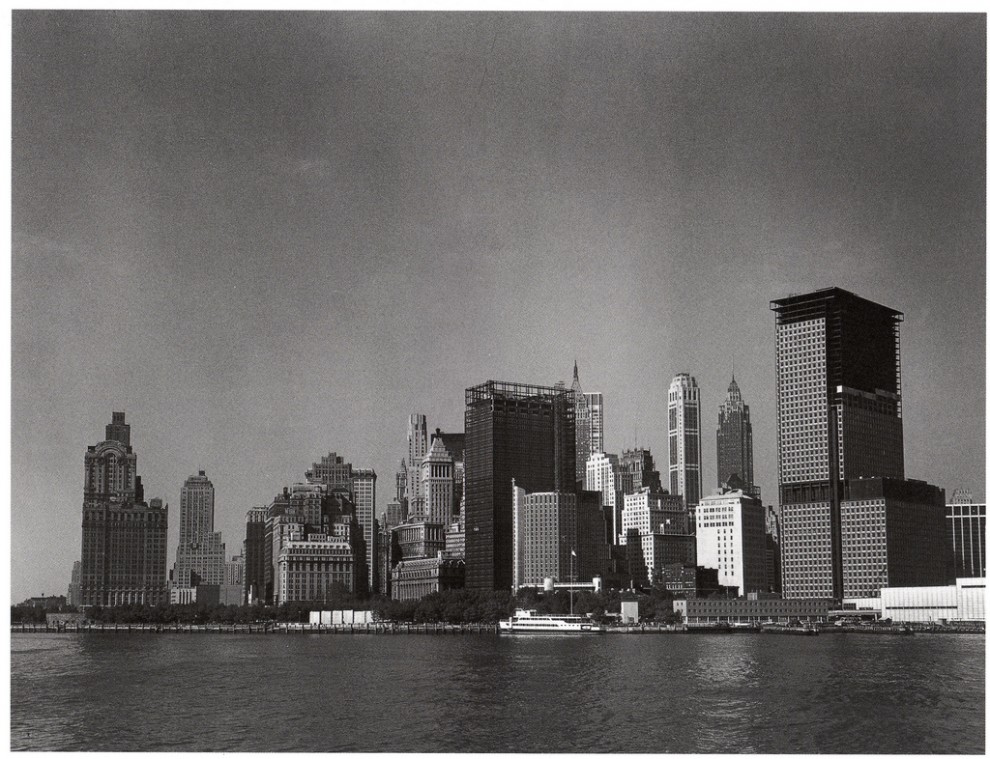 Lower Manhattan new skyline looking north from Staten Island ferry. 