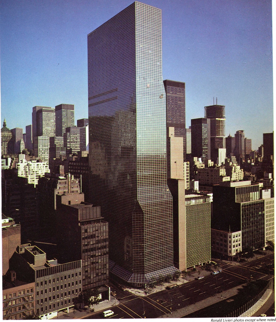 The 40-story One United Nations Plaza Building, viewed from the United Nations Secretariat Building in July 1976.