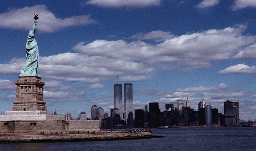 Manhattan skyline with the Statue Of Liberty. 1989.