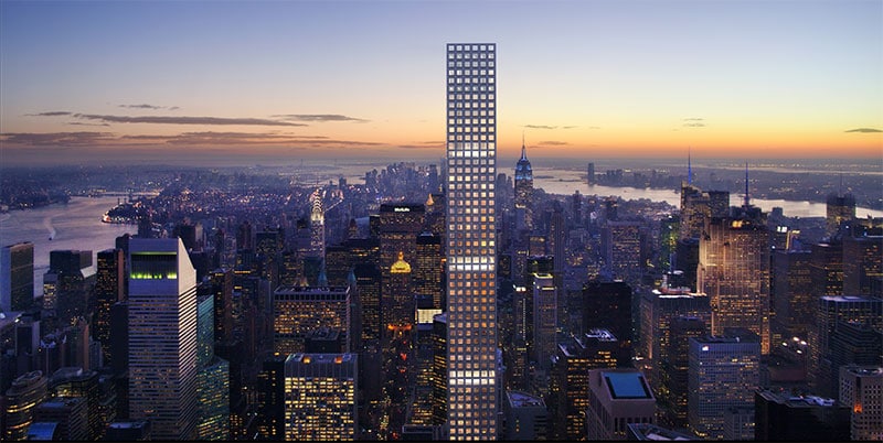 Night view of the 432 Park Avenue building.
