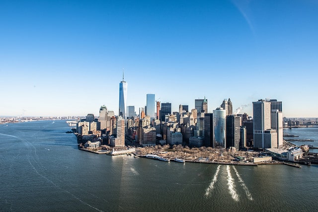 Manhattan skyline from helicopter. January 17th 2015.