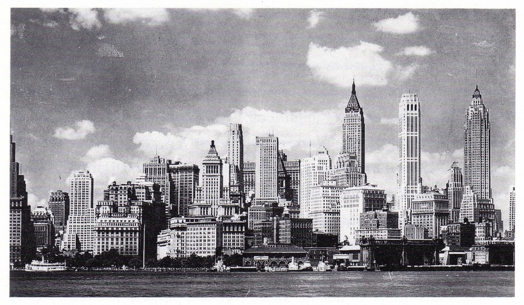 Lower Manhattan, looking North from Governors Island (1936)