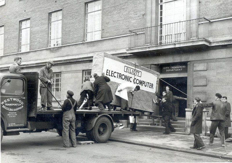 Norwich City council's computer gets delivered, 1957.