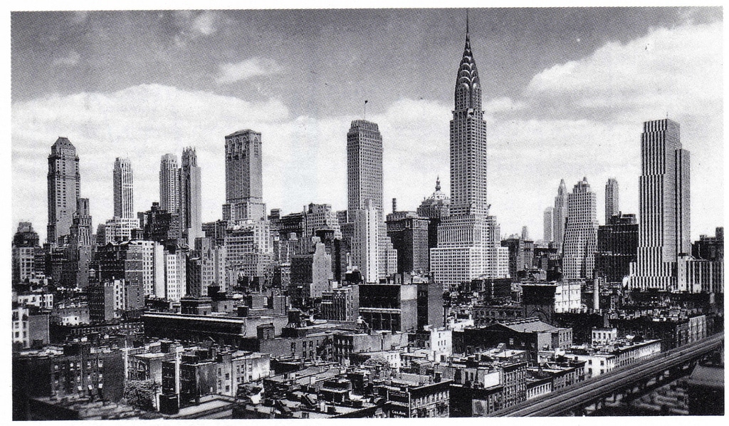 Midtown Manhattan's Grand Central District skyscrapers looking northwest from First Avenue and 34th Street. April 1932.