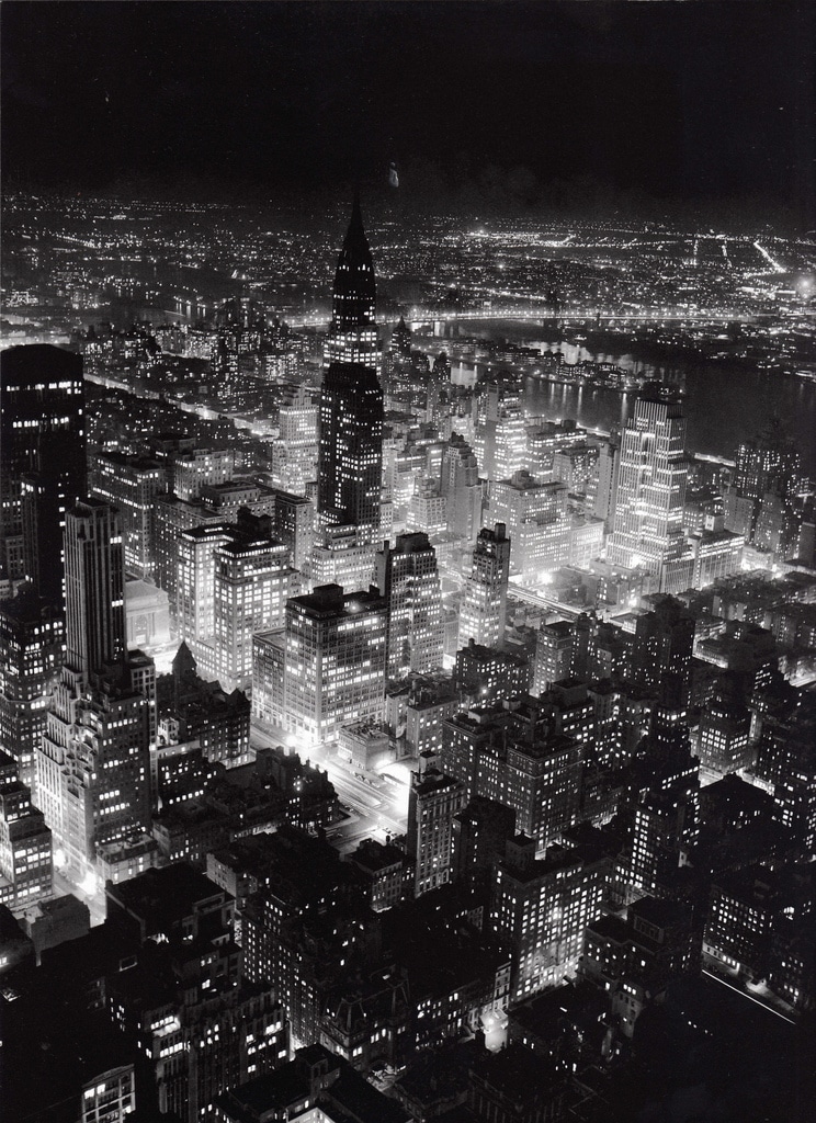 Midtown Manhattan looking northeast from Empire State Building at night. June 1944.