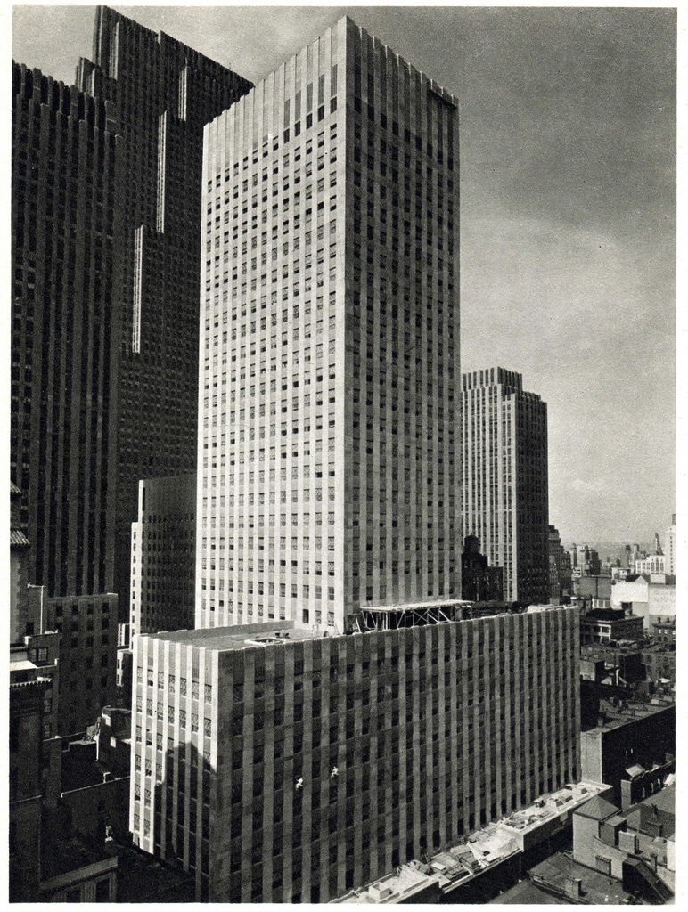 The new 32-story Esso Building in the Rockefeller Center. July 1947.