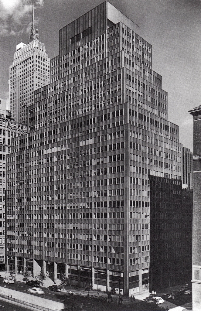 The 99 Park Avenue Building, opened in 1954 was New York's first aluminium skyscraper.