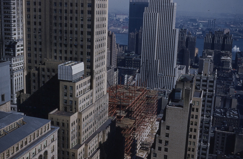 Construction work on the Socony-Mobil Building, March 1955.