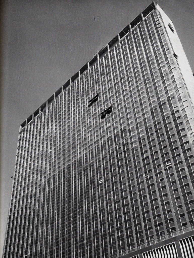 The New York Hilton nears completion in March 1963.