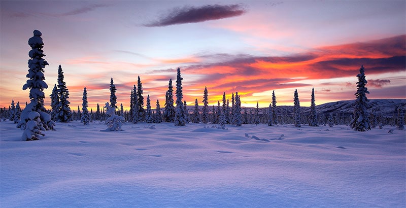 winter sunset, alaska