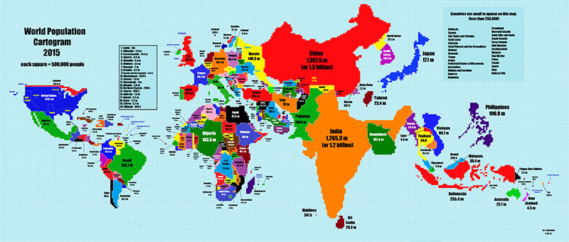 map of the world scaled to population size