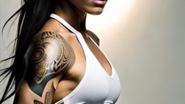 tattoo, woman, model, portrait, strong, body, pose, female, masculine, ai generated, arm tattoo, design